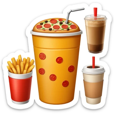 ganarate a emogi a bucket of food with pizza buerger coffee add fries cold coffe to sticker