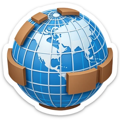 network globe with blue lines and brown boxes at intersections sticker