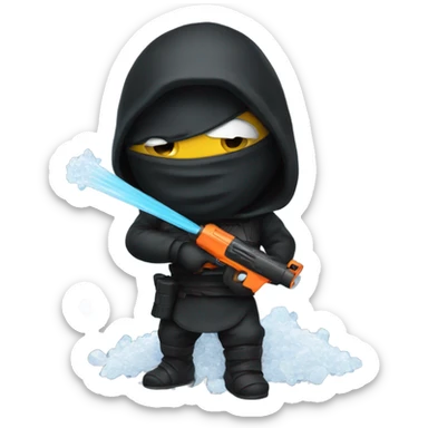 A dark ninja with a water gun and a pile of salt sticker
