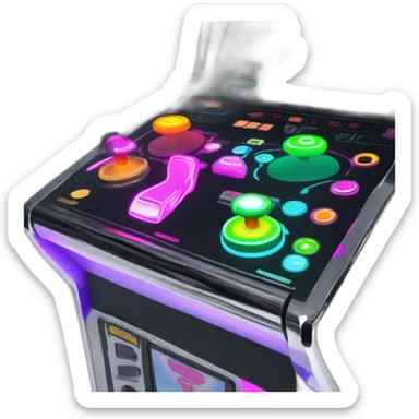 Design a retro joystick with modern chrome and neon accents, on an arcade machine." sticker