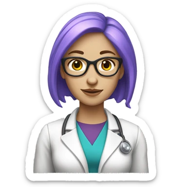 female science teacher with purple hair pale complexion and blue eyes. slightly fat sticker