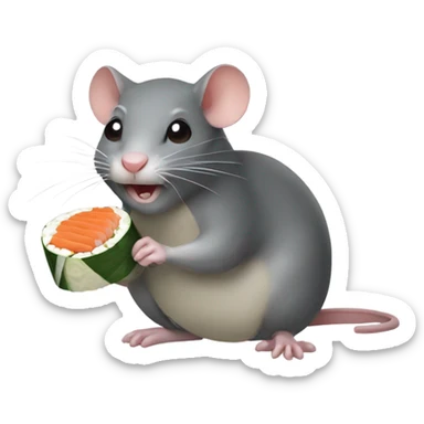 A little rat eating sushi roll sticker
