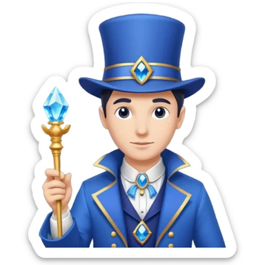 blue colored magician with zepter and blue gem on it sticker