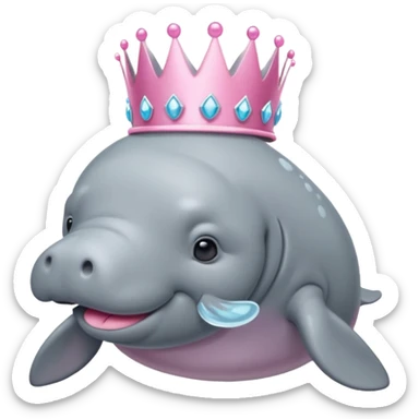 a manatee with a pink princess tiara sticker