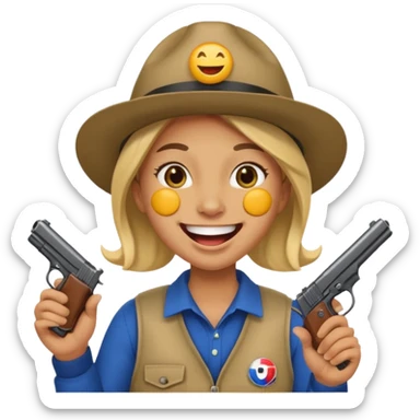 Emoji de risa pero con gorro del equipo colo colo y una pistola en la mano sticker
