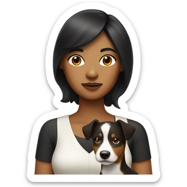 Apple style brown woman with black hair holding heeler sticker