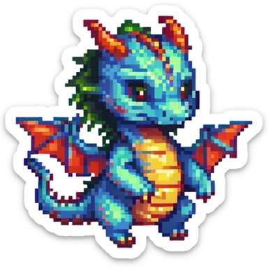 dancing dragon pixel art style chibi proportions sticker