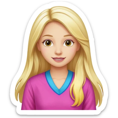 Illustrate Enid Sinclair with long blonde hair streaked with pink, colorful clothes & bright cheerful expression. sticker