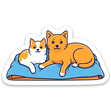 An Orange cat and an English cream retriever dog in a blue blanket  sticker
