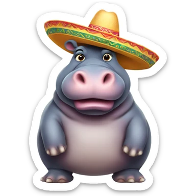 fat hippo wearing a sombrero sticker