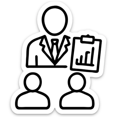 Staff manager, person in business attire with clipboard or chart, managing team members, professional leadership symbol sticker