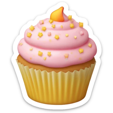 realistic cupcake with light pink frosting and light yellow cupcake wrapper and peach sprinkles and yellow sugar sprinkles… no fruit on top of cupcake sticker