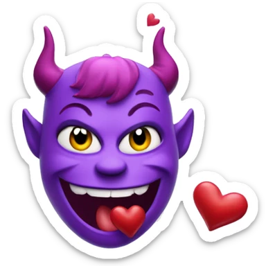 Purple devil with halo blowing kisses with hearts sticker