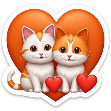 two happy cats in love surrounded by hearts sticker