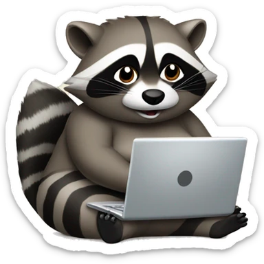 fat female raccoon using laptop sticker
