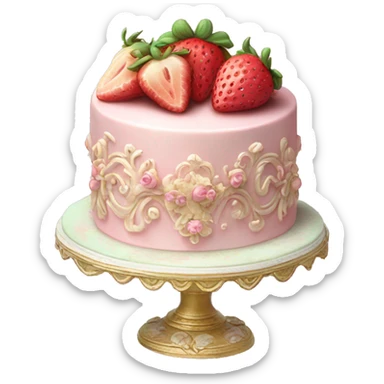 vintage rococo highly detailed pale pink cake with strawberries sticker