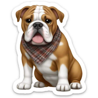 Brown English bulldog with plaid bandana sticker