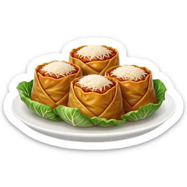 Cinematic Realistic Go≈ÇƒÖbki Dish Emoji, featuring cabbage rolls stuffed with rice and meat rendered with lifelike detail and inviting, homey lighting. sticker
