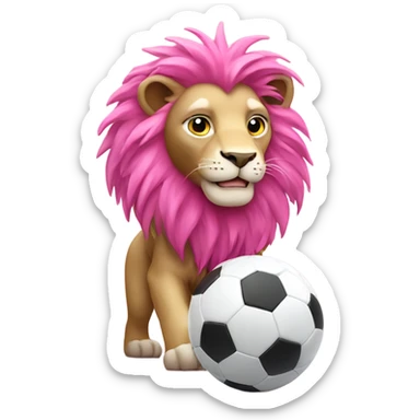 pink lion playing soccer sticker