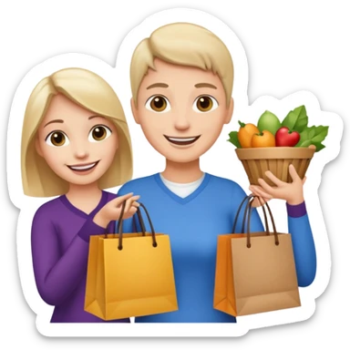 preciso de um emoji de um vendedor com sacolas na mão entregando para outra mulher sticker