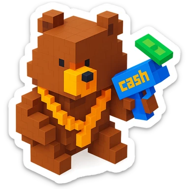 Russian grizzly bear wearing a rapper chain and holding a money gun sticker