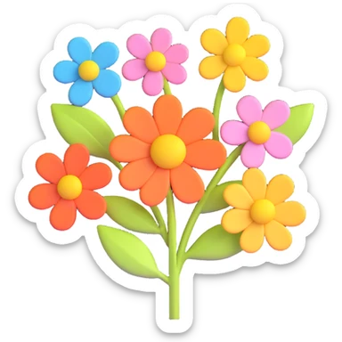 charming 3D flower, gentle colors, playful and cute, no black outline sticker