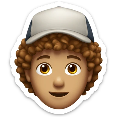 boy with brown curly hair freckles and trucker hat brown eyes sticker