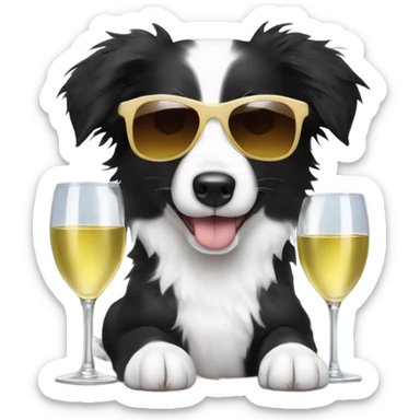 Border collie puppy with sunglasses and glass of white wine sticker