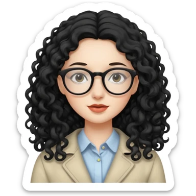 Pale girl with long black curly wavy hair wearing glasses  sticker