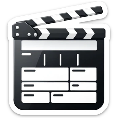 super simplified clapperboard icon, abstract geometric shape, minimal black strokes sticker