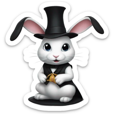 white rabbit sitting in black magician hat sticker