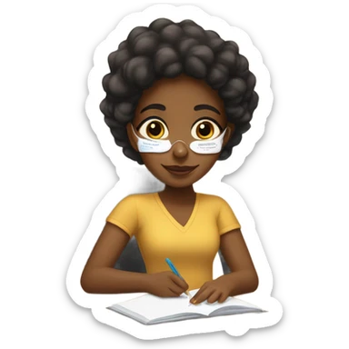 Brown girl with self care mask on, doing homework  sticker