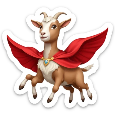 white female goat wearing a read cape like superman sticker
