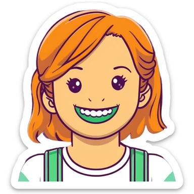 girl with green braces on her teeth smiling sticker