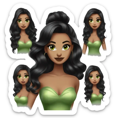 Glamorous, club, cocktail dress, black balayage hair, half up half down hair, olive skin, green almond eyes, winged eyeliner with big lashes sticker
