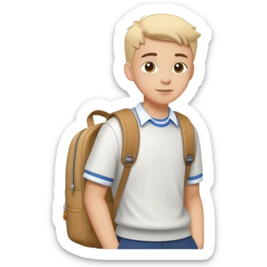 A flat-style illustration of a student character, wearing a backpack and casual school clothes. Clean, minimal cartoon style, white background, iOS emoji aesthetic. sticker