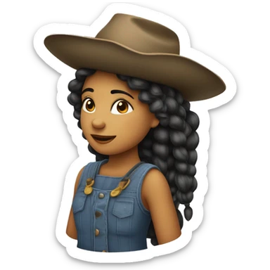 Uma menina Boiadeira com chapéu de boiadeira cabelos longos lisos e pretos sticker