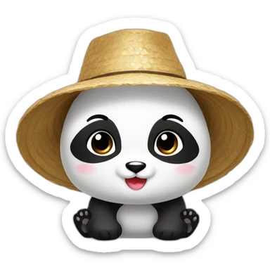 baby panda with rice farmer hat sticker