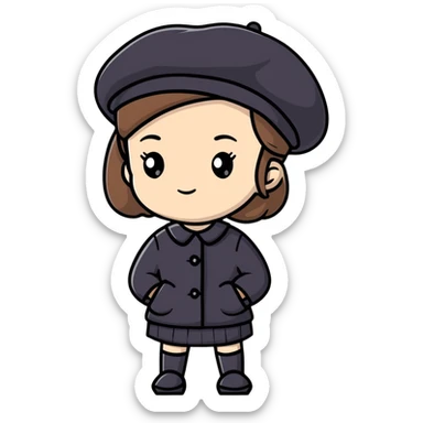 girl wearing a black beret sticker