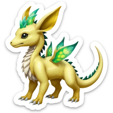 Shiny Iridescent Helioptile-Cubone-Salandit-Leafeon-Fakémon-hybrid-creature (full body)  sticker