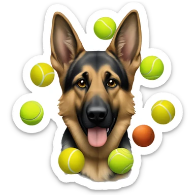 German shepherd with Olympic rings and tennis balls sticker