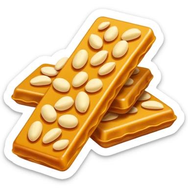 Suzhou Pine Nut Candy brittle sweet with visible nuts, simplified emoji style with bold outlines and bright colors, cartoon style traditional Chinese confection sticker