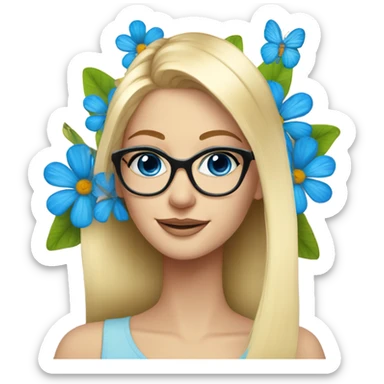 Gorgeous blond lady blue eyes with flowers and butterflies wearing glasses  sticker