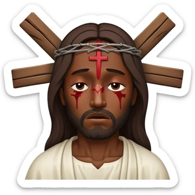 Dark skin Jesus with injuries and eyes closed on the cross sticker