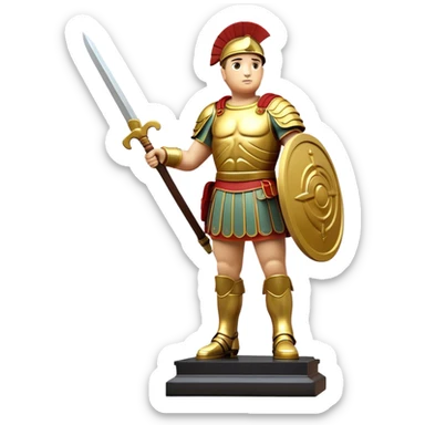 Cinematic Realistic Roman Soldier Statue at Botero Square Landmark Emoji, depicted as a striking, larger-than-life sculpture rendered with rich detail and dynamic, urban lighting. sticker