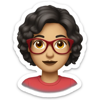 dark haired girl with red framed glasses and medium lengh hair sticker