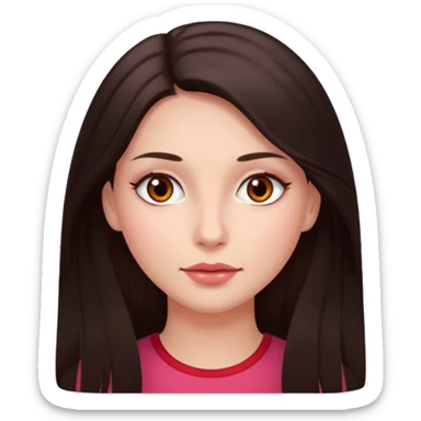 An emoji featuring a woman with dark brown long hair, brown eyes, light pinkish skin, red cheeks sticker
