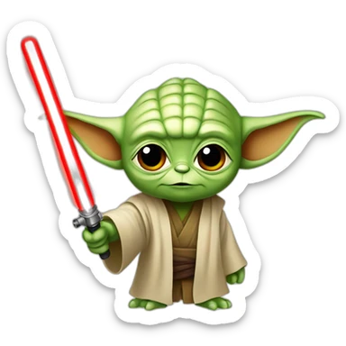 Yoda with a red lightsaber sticker