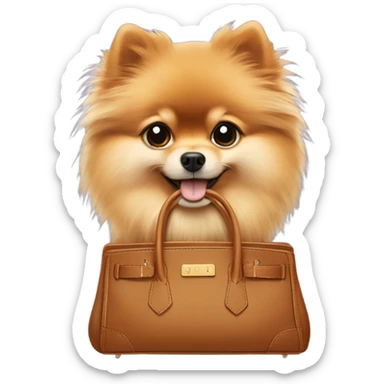 A birkin bag with a Pomeranian inside it sticker