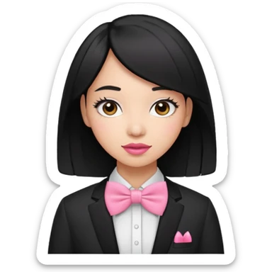 black hair woman with pink bowtie sticker